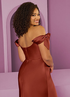 Barbie ♥ Azazie Bridesmaid Dresses Terracotta Sheath Off the Shoulder Stretch Satin Convertible Dress image6