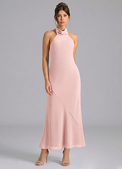 Azazie Velli Robes à essayer chez vous Robe Sirène en Mousseline de soie Col haut Rose Poussiéreuse image5