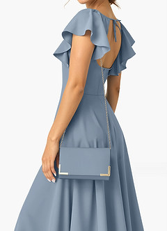 front Matching Color Matte Satin Ankle Strap Block Heel Sandals & Envelope Clutch Set