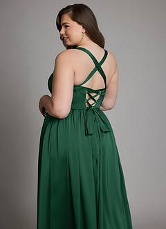 Azazie Francis Bridesmaid Dresses Dark Green A-Line Corset Stretch Satin Dress image15