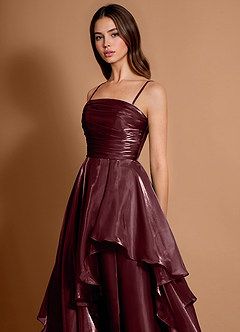 Dahlia Wine Satin Faced Chiffon Ruffled A-line Prom Dress image5