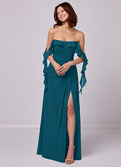 Barbie ♥ Azazie Bridesmaid Dresses Ink Blue A-Line Off the Shoulder Chiffon Convertible Dress image4