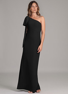 Azazie Capri At-home Try On Dresses Black A-Line One Shoulder Chiffon Dress image5