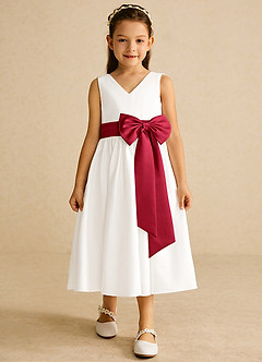 Azazie Darling Flower Girl Dresses Ivory Scarlet A-Line Bow Cotton Dress image4
