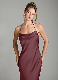 Azazie Mae Bridesmaid Dresses Sangria Mermaid Pleated Stretch Satin Dress image3