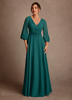 Azazie Yorba Mother of the Bride Dresses Peacock A-Line Lace Chiffon Dress image1