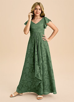 Azazie Omari Junior A-Linie Plissee Blumen-Burnout Kleid Eukalyptus image5