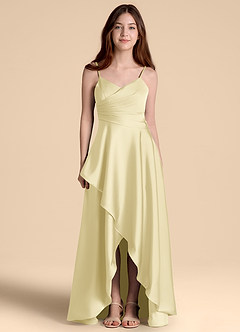 Azazie Prisha Junior Vestido de Sorbete De Limón de Satén Elástico de Corte en A con Plisado image5