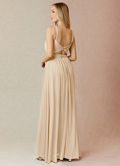 Azazie Reniya Bridesmaid Dresses Champagne A-Line Pleated Mesh Convertible Dress image2
