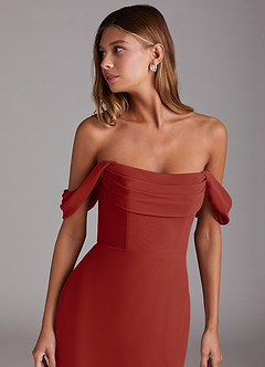 Azazie Saige Bridesmaid Dresses Terracotta A-Line Off the Shoulder Chiffon Convertible Dress image5