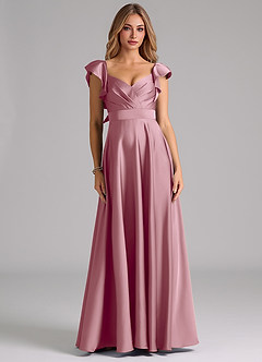 Azazie Leilani Bridesmaid Dresses Vintage Mauve A-Line Ruched Stretch Satin Dress image3