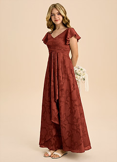 Azazie Omari Junior Abito A-Line in Burnout Floreale Plissettato Terracotta image6