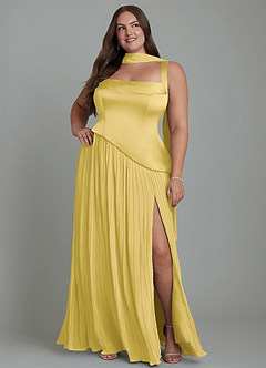 Azazie Stephanie Bridesmaid Dresses Canary A-Line Pleated Stretch Satin Dress image9