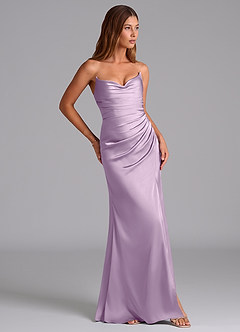 Azazie Claudelle Vestidos de damas de honor Vestido de Lila Esmerilada de Satén Elástico de Corte Sirena con Sin tirantes image4