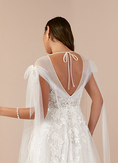 Azazie Ziza Wedding Dresses Diamond White A-Line Lace Tulle Dress image6