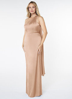 Azazie Kaylani Bridesmaid Dresses English Rose Mermaid High Neck Stretch Satin Dress image3