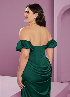 Barbie ♥ Azazie Bridesmaid Dresses Emerald Sheath Off the Shoulder Stretch Satin Convertible Dress image17