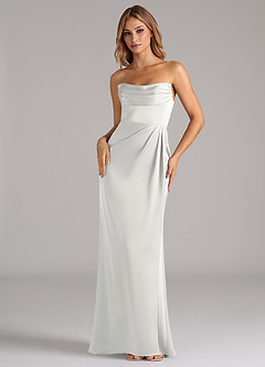 Azazie Johana Robes de demoiselle d'honneur Robe Sirène Convertible en Satin extensible Épaule décolletée Blanc image5