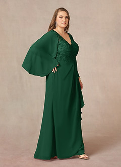 Azazie Perry Mère de la mariée Robes Robe Sirène en Mousseline de soie Col V en dentelle Vert Foncé image10
