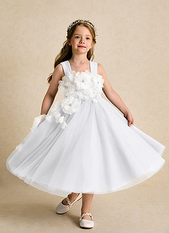 Azazie Dovey Flower Girl Dresses White Ball-Gown Bow Tulle Dress image4