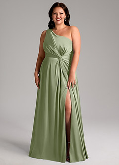 Azazie Brooke Bridesmaid Dresses Pistachio A-Line One Shoulder Stretch Satin Dress image1