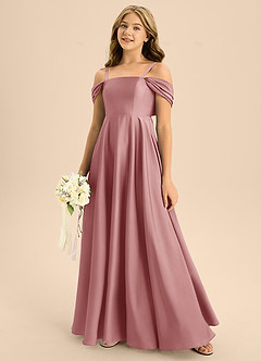 Azazie Rowena Junior Dusty Rose A-Line Bow Stretch Satin Dress image7
