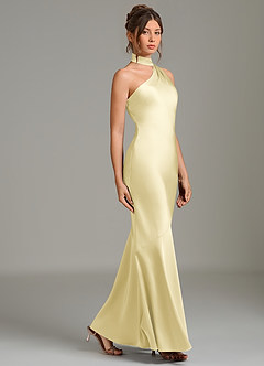 Azazie Jalissa Bridesmaid Dresses Lemon Sorbet Mermaid One Shoulder Stretch Satin Dress image4