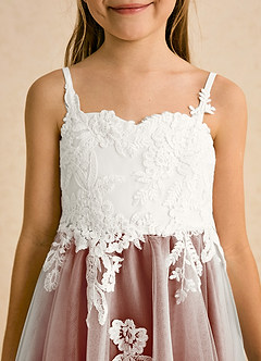 Azazie Coraline Flower Girl Dresses Ivory Auburn A-Line Lace Dress image6