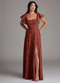Azazie Bondi Bridesmaid Dresses Terracotta A-Line Side Slit Floral Burnout Dress image4