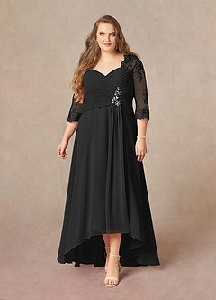 Azazie Devereaux Mother of the Bride Dresses Black A-Line Lace Chiffon Dress image6