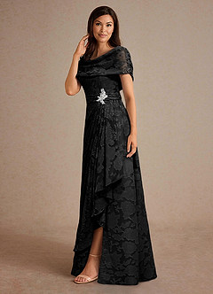 Azazie Branford vestidos de madre de la novia Vestido de Negro de Devorado Floral de Corte En A con Plisado image2