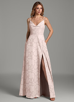 Azazie Sarella Bridesmaid Dresses Blushing Pink A-Line Pleated Floral Burnout Dress image3