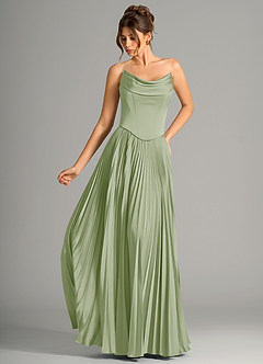 Azazie Saedra Bridesmaid Dresses Dusty Sage A-Line Corset Stretch Satin Dress image1