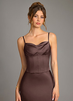Azazie Reverie Robes de demoiselle d'honneur Robe Sirène en Satin extensible Corset Ganache image5