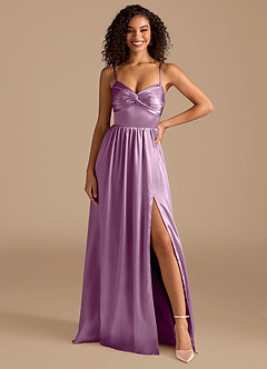 Azazie Zeya Bridesmaid Dresses Wisteria A-Line Pleated Metallic Satin Dress image7