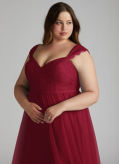 Azazie Luxi Bridesmaid Dresses Burgundy A-Line Pleated Tulle Dress image7