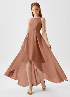 Azazie Lizette Junior Bronzer A-Line Pleated Chiffon Dress image1