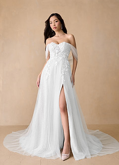 Azazie Seradine Wedding Dresses Diamond White A-Line Off the Shoulder Beading Dress image1