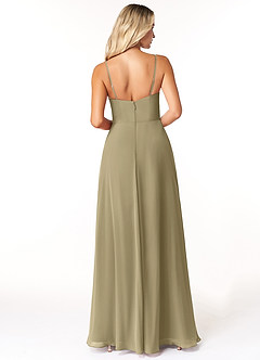 Azazie Moira Robes de demoiselle d'honneur Robe Trapèze en Mousseline de soie Décolleté Vert Mousse image3