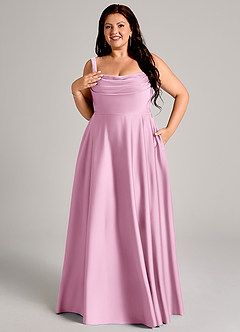 Azazie Shaude Bridesmaid Dresses Candy Pink A-Line Pleated Stretch Satin Dress image4