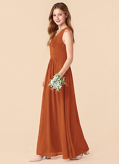 Azazie Skyla Junior Cinnamon A-Line Pleated Chiffon Dress image6