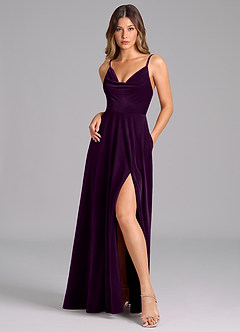 Azazie Sarella Bridesmaid Dresses Grape A-Line Pleated Velvet Dress image3