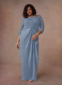 Azazie Bernadine Mother of the Bride Dresses Dusty Blue Sheath Lace Dress image7