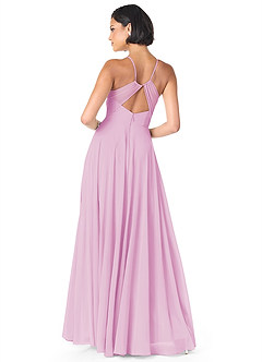 Azazie Avelina Vestidos de damas de honor Vestido de Rosa Caramelo de Gasa de Corte en A con Cuello en V Plisado image2