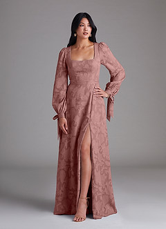 Azazie Leonia Robes de demoiselle d'honneur Robe Trapèze en Blumen-Burnout Manche longue Rose Poussiéreuse image1