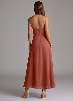 Azazie Wren 신부 들러리 드레스 A라인 스트랩리스 쉬폰 발목 길이 드레스 image4