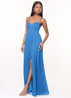 Azazie Marsol Abiti da Damigella Abito A-Line in Maglia Corsetto Blue Jay image3