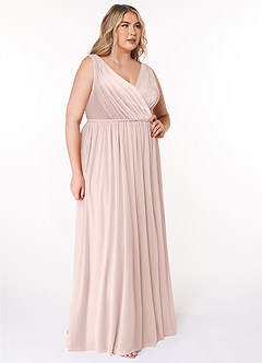Azazie Tanicia Bridesmaid Dresses Blushing Pink A-Line V-Neck Pleated Mesh Dress image4