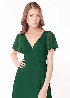 Azazie Kimber Bridesmaid Dresses Dark Green A-Line Flounce Sleeve Chiffon Dress image5