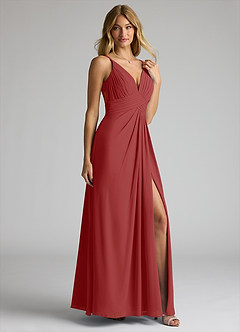 Azazie Maren Allure Bridesmaid Dresses Rust A-Line V-Neck Lace Chiffon Dress image4